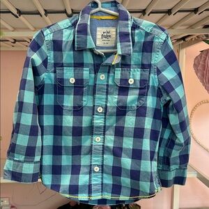 Mini Boden Teal and Navy Plaid Shirt